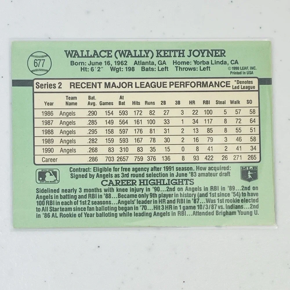 1991 Donruss Wally Joyner 677 Baseball California Angels Trading Card Vtg